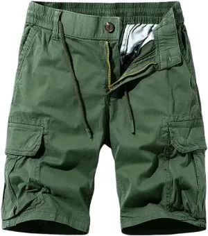 Men's Summer Solid Color Outdoor Leisure Comfortable Cargo Shorts Elastic Waist Loose Straight