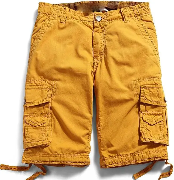 Men's Summer Solid Pure Cotton Army Tactical-Style Military Mid-Waist Casual Cargo Shorts