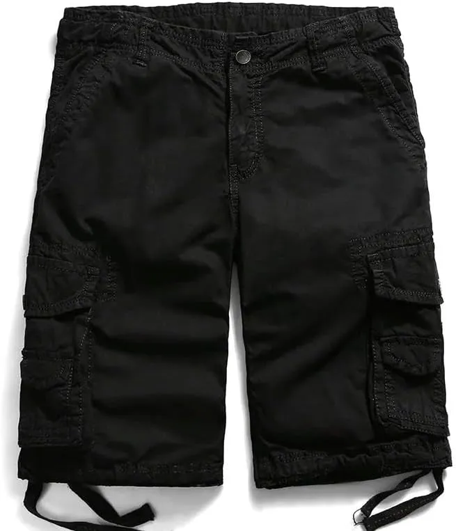 Men's Summer Solid Pure Cotton Army Tactical-Style Military Mid-Waist Casual Cargo Shorts