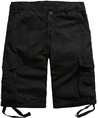 Men's Summer Solid Pure Cotton Army Tactical-Style Military Mid-Waist Casual Cargo Shorts