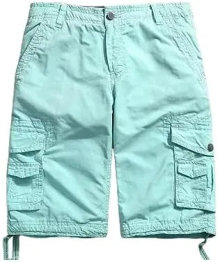 Men's Summer Solid Pure Cotton Army Tactical-Style Military Mid-Waist Casual Cargo Shorts