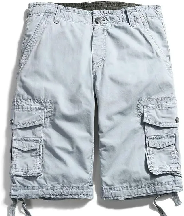 Men's Summer Solid Pure Cotton Army Tactical-Style Military Mid-Waist Casual Cargo Shorts
