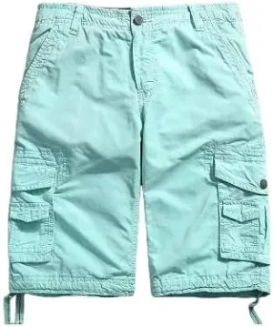 Men's Summer Solid Pure Cotton Army Tactical-Style Military Mid-Waist Casual Cargo Shorts