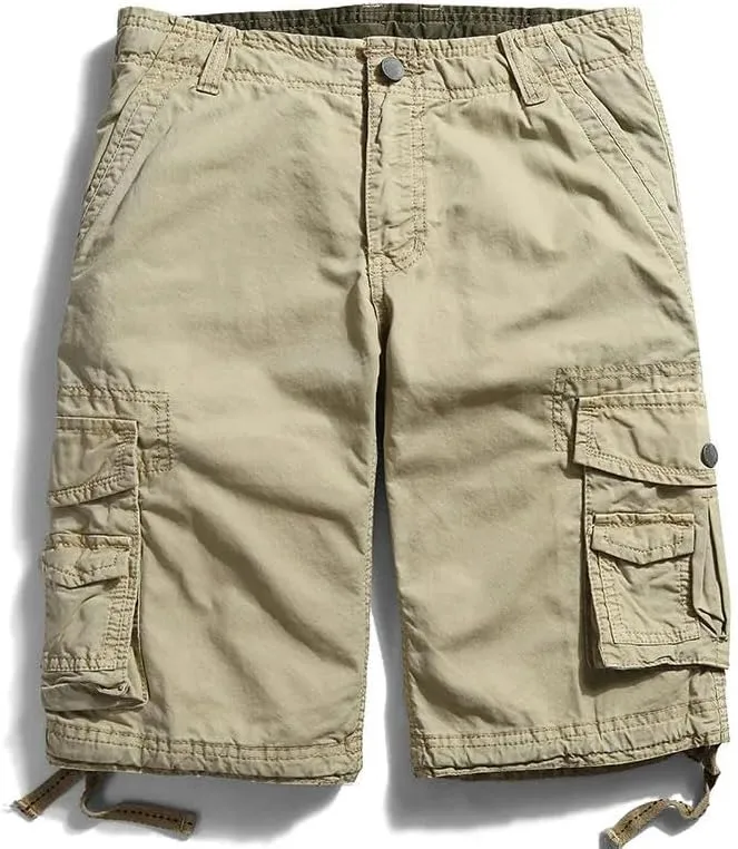 Men's Summer Solid Pure Cotton Army Tactical-Style Military Mid-Waist Casual Cargo Shorts