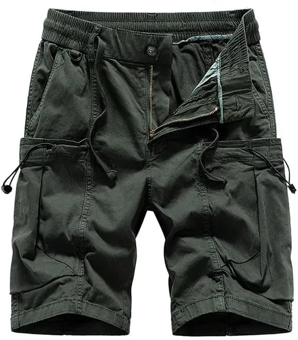 Men's Summer Solid Straight Outdoor Leisure Soft Cargo Shorts Many Pocket Loose Elastic Style