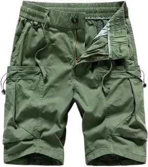 Men's Summer Solid Straight Outdoor Leisure Soft Cargo Shorts Many Pocket Loose Elastic Style