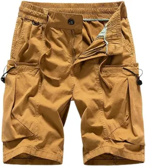 Men's Summer Solid Straight Outdoor Leisure Soft Cargo Shorts Many Pocket Loose Elastic Style