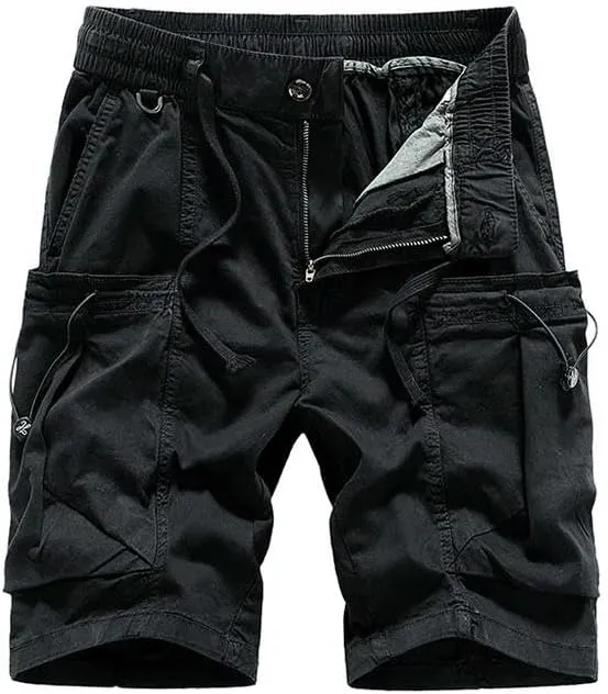 Men's Summer Solid Straight Outdoor Leisure Soft Cargo Shorts Many Pocket Loose Elastic Style