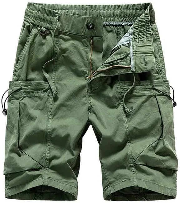 Men's Summer Solid Straight Outdoor Leisure Soft Cargo Shorts Many Pocket Loose Elastic Style