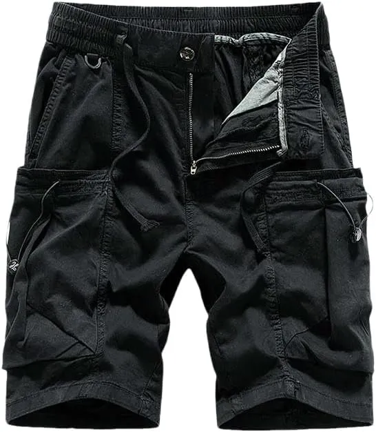 Men's Summer Solid Straight Outdoor Leisure Soft Cargo Shorts Many Pocket Loose Elastic Style