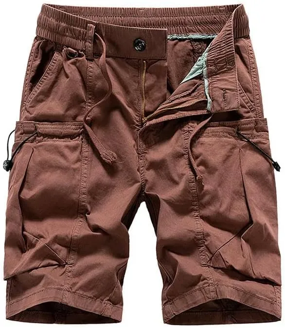 Men's Summer Solid Straight Outdoor Leisure Soft Cargo Shorts Many Pocket Loose Elastic Style