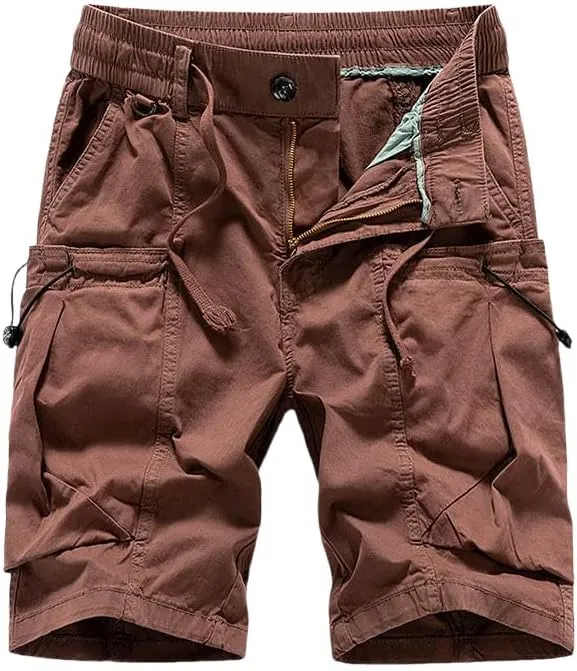 Men's Summer Solid Straight Outdoor Leisure Soft Cargo Shorts Many Pocket Loose Elastic Style