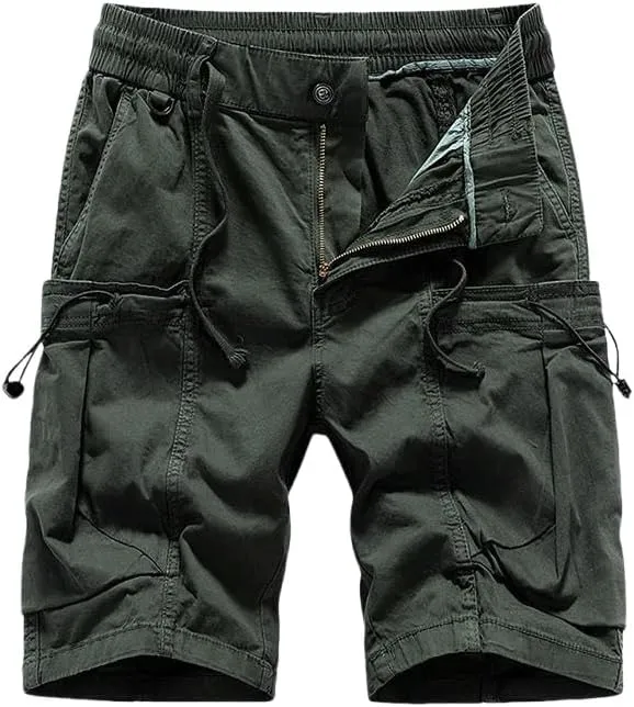 Men's Summer Solid Straight Outdoor Leisure Soft Cargo Shorts Many Pocket Loose Elastic Style