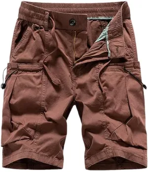 Men's Summer Solid Straight Outdoor Leisure Soft Cargo Shorts Many Pocket Loose Elastic Style