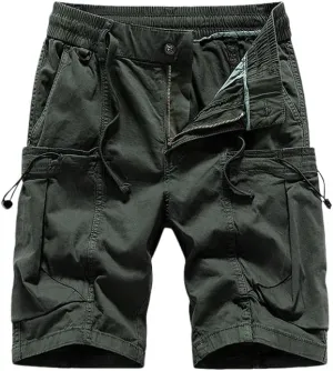 Men's Summer Solid Straight Outdoor Leisure Soft Cargo Shorts Many Pocket Loose Elastic Style