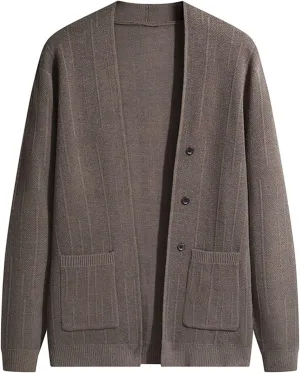 Mens Sweater Jacket Mens Solid Long Sleeve V Neck Cardigan Button Down Sweater Coat with Front Pockets