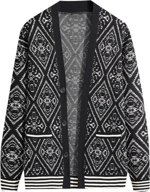 Mens Sweater Mens Floral Long Sleeve V Neck Cardigan Button Down Sweater Coat with Front Pocket