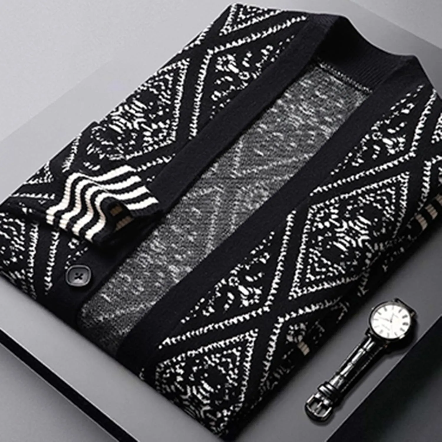 Mens Sweater Mens Floral Long Sleeve V Neck Cardigan Button Down Sweater Coat with Front Pocket