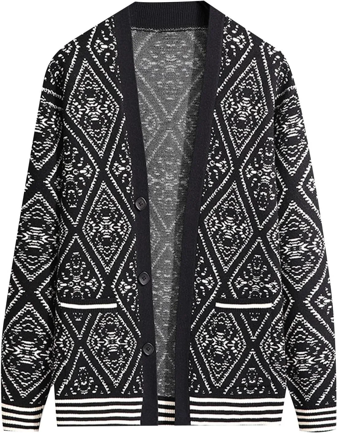 Mens Sweater Mens Floral Long Sleeve V Neck Cardigan Button Down Sweater Coat with Front Pocket