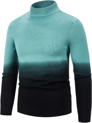 Mens Sweater Men's Gradient Sweaters Turtleneck Cable Knitted Pullover Long Sleeve Chunky Fall Winter Warm Coat