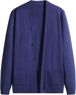 Mens Sweater Mens Solid Long Sleeve V Neck Cardigan Button Down Sweaters Coat with Front Pocket