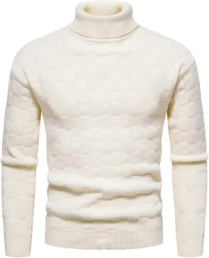 Mens Sweater Men's Solid Plaid Long Sleeve Slim Fit Turtleneck Sweater Casual Knitted Twisted Pullover Sweaters