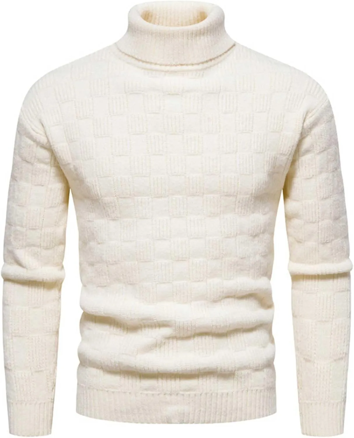 Mens Sweater Men's Solid Plaid Long Sleeve Slim Fit Turtleneck Sweater Casual Knitted Twisted Pullover Sweaters