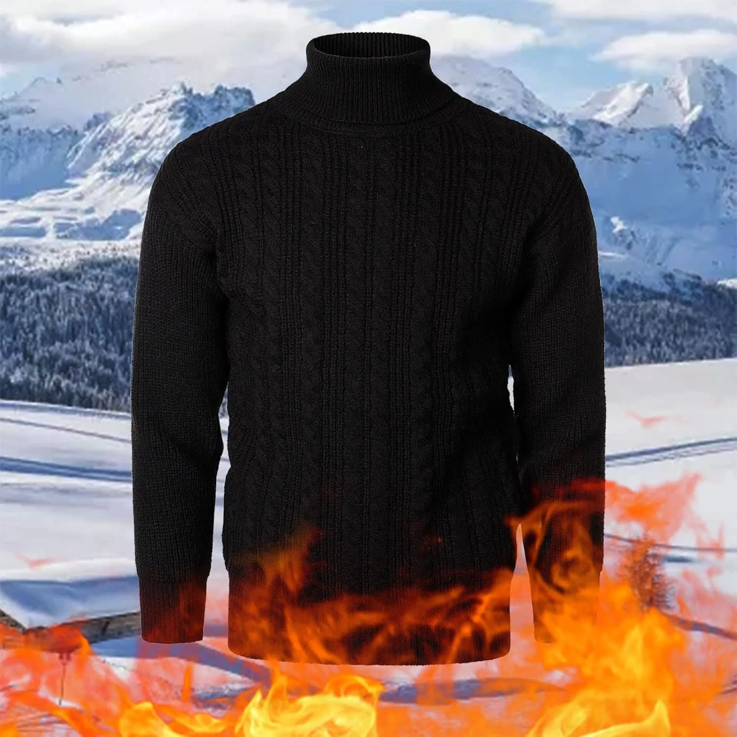 Mens Sweater Men's Solid Turtleneck Sweaters Long Sleeve Slim Fit Ribbed Knit Wool Thermal Pullover Sweatshirts