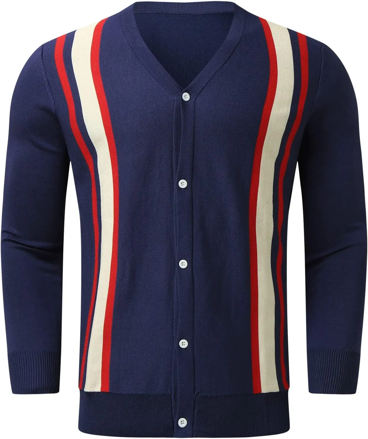 Mens Sweater Men's Stripped Button Down Sweater Single-Breasted V-Neck Knitted Cardigan Jacket
