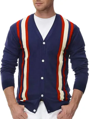 Mens Sweater Men's Stripped Button Down Sweater Single-Breasted V-Neck Knitted Cardigan Jacket