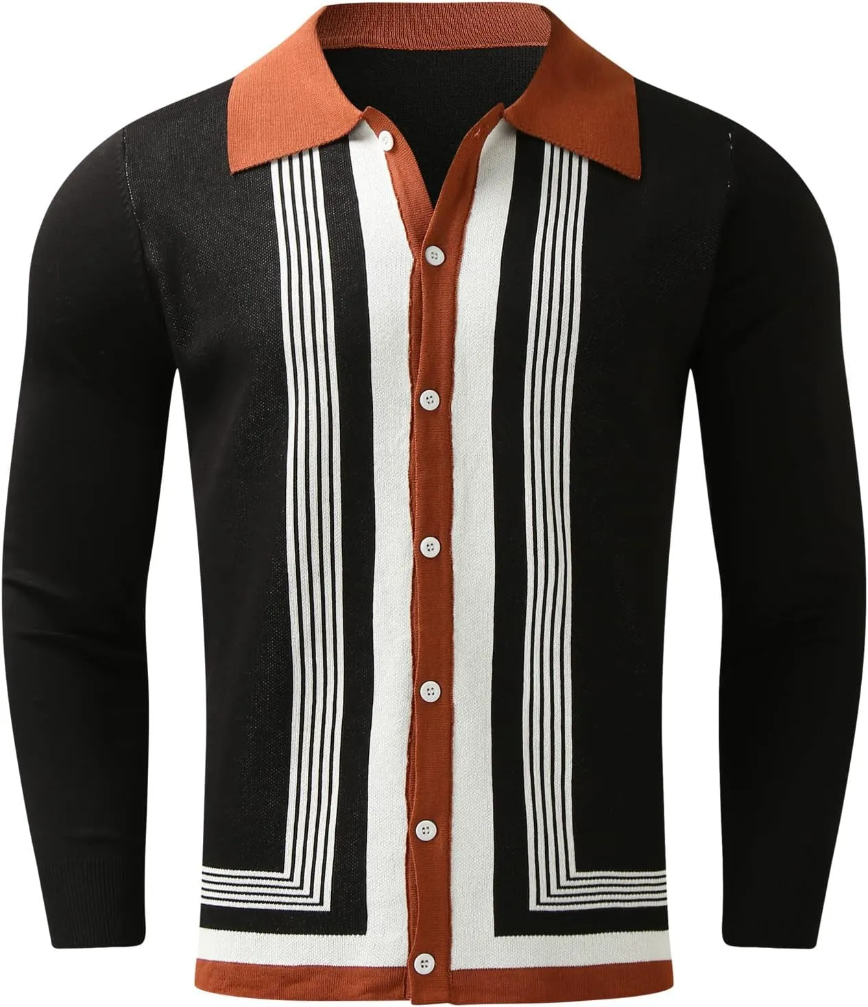Mens Sweater Men's Stripped Button Down Sweater Single-Breasted V-Neck Knitted Cardigans Coat
