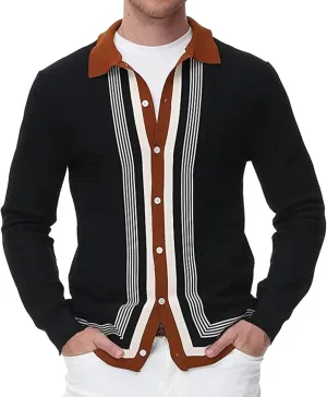 Mens Sweater Men's Stripped Button Down Sweater Single-Breasted V-Neck Knitted Cardigans Coat
