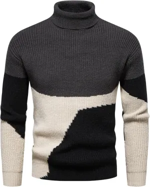 Mens Turtleneck Mens Contrast Color Slim Fit Turtleneck Sweater Pullover Sweater Basic Twist Patterned Knitted Sweater