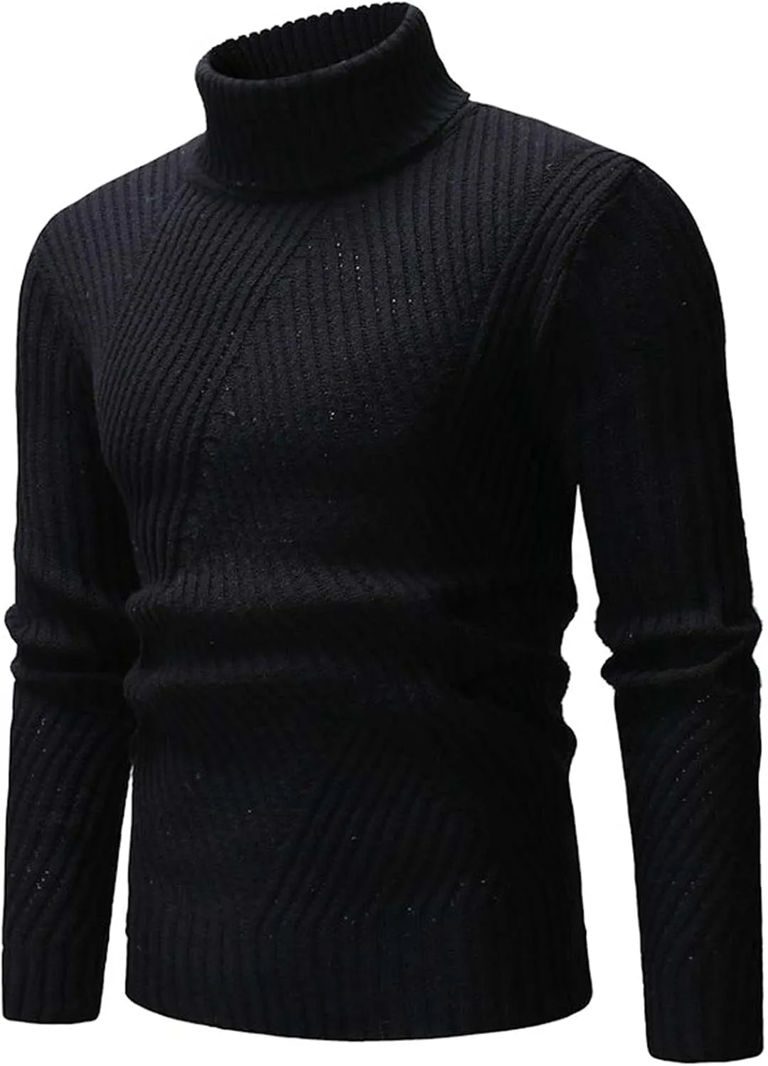 Mens Turtleneck Men's Solid Ribbed Slim Fit Knitted Pullover Turtleneck Sweater Long Sleeve Loose Fit Baselayers Tops