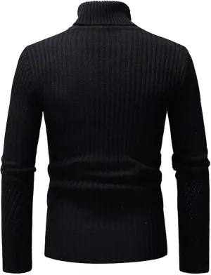 Mens Turtleneck Men's Solid Ribbed Slim Fit Knitted Pullover Turtleneck Sweater Long Sleeve Loose Fit Baselayers Tops