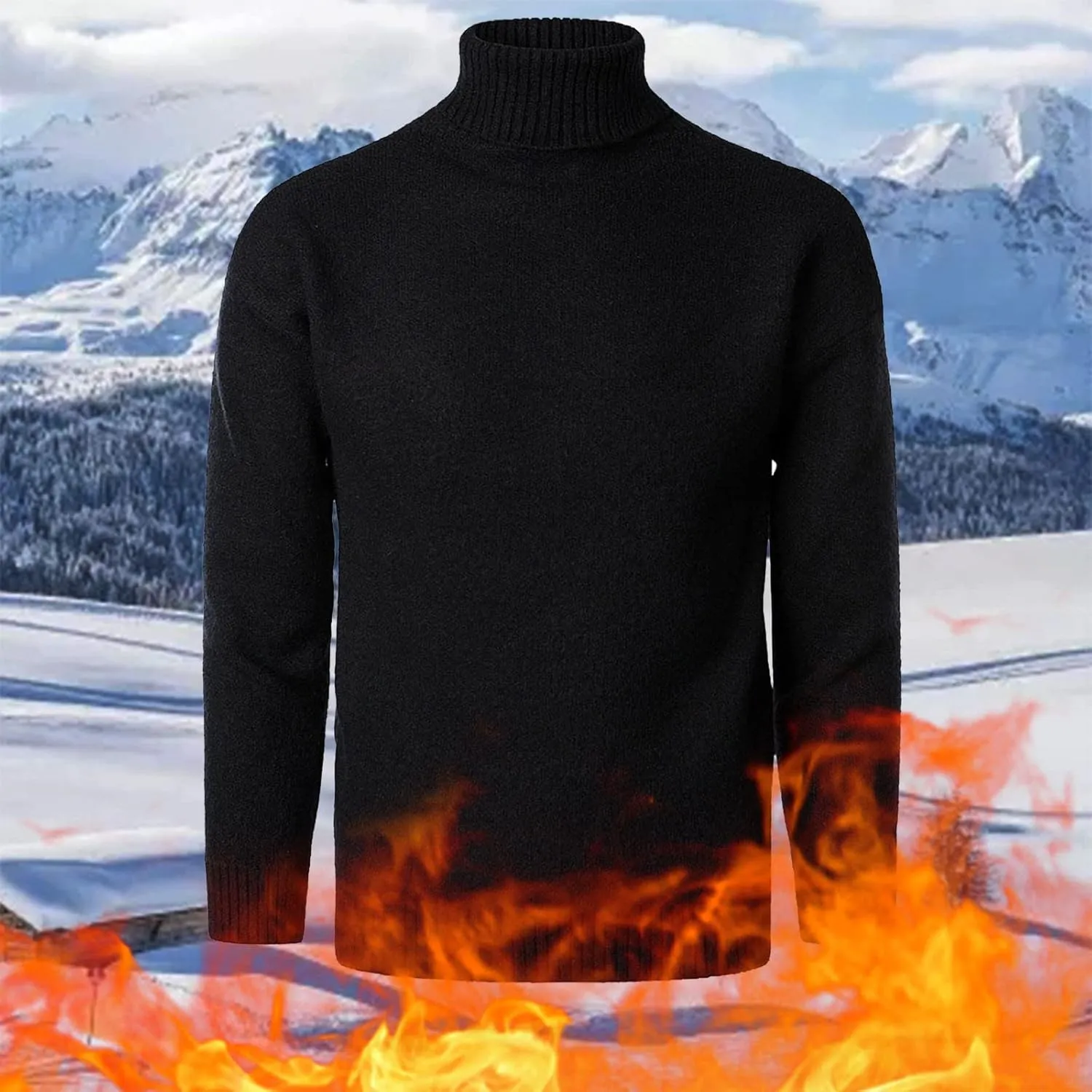 Mens Turtleneck Men's Solid Turtleneck Sweaters Long Sleeve Loose Fit Ribbed Knit Wool Thermal Pullover Sweatshirts