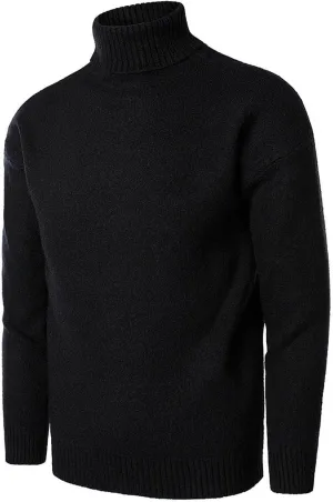 Mens Turtleneck Men's Solid Turtleneck Sweaters Long Sleeve Loose Fit Ribbed Knit Wool Thermal Pullover Sweatshirts