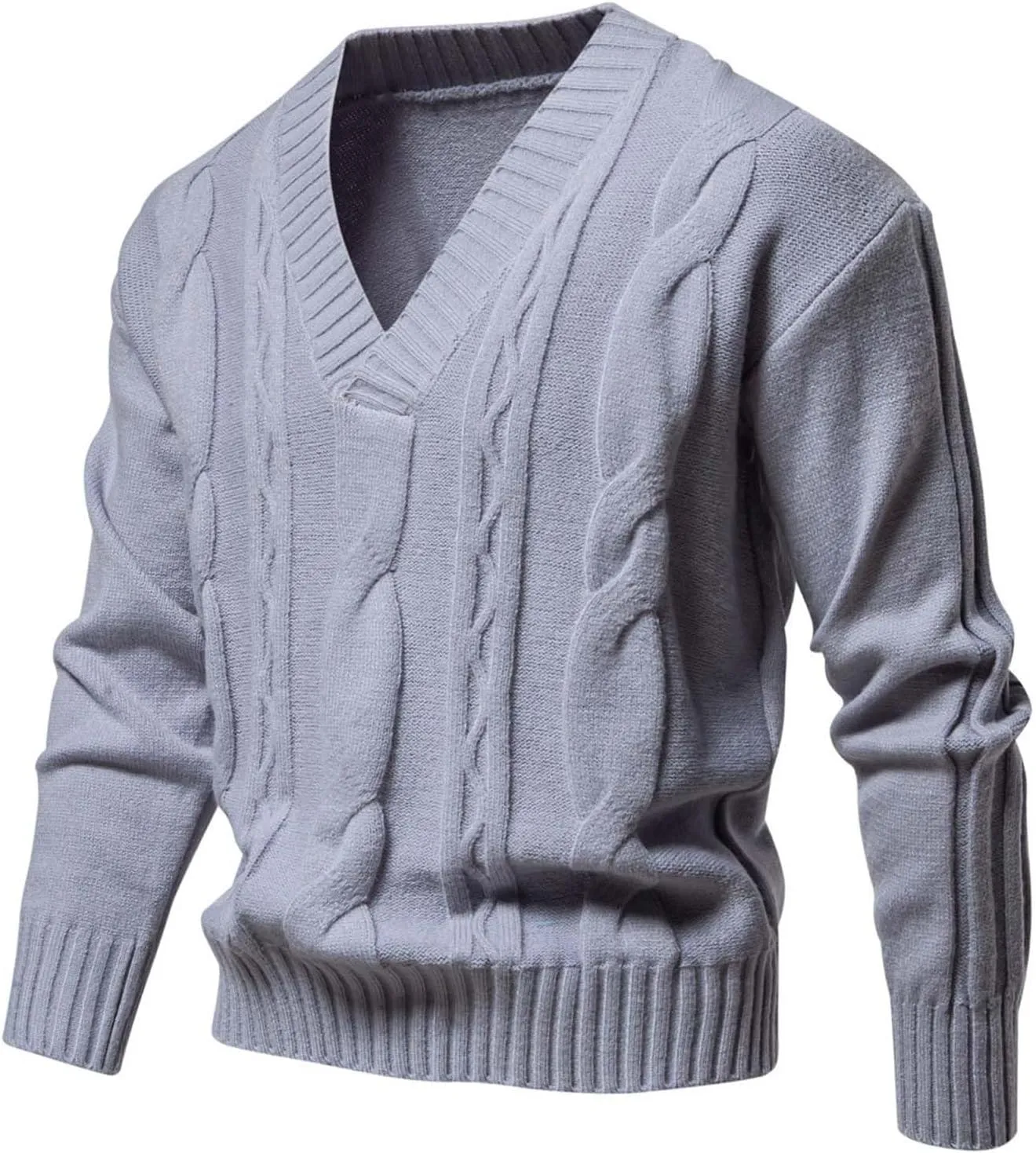 Mens V Neck Pullover Sweater Casual Knit Pullover Fall Winter Sweaters Lightweight Long Sleeve Sweater