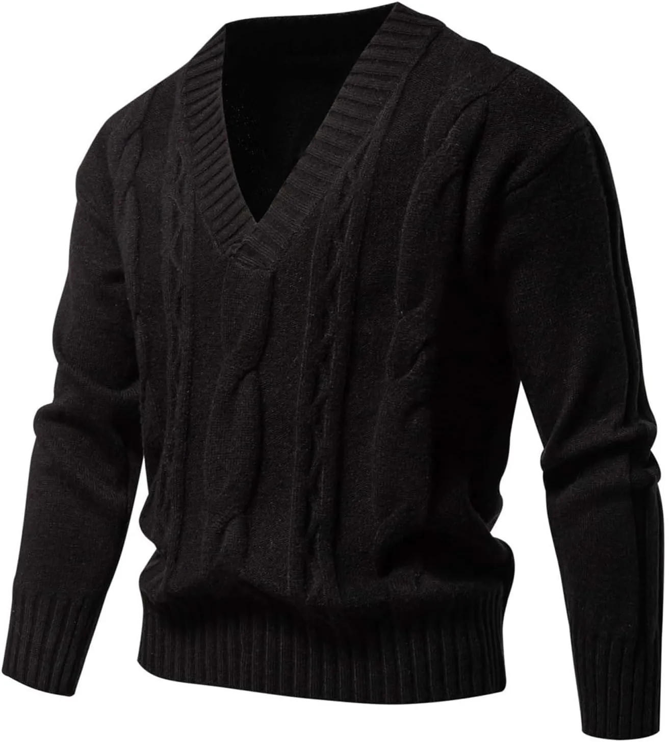 Mens V Neck Pullover Sweater Casual Knit Pullover Fall Winter Sweaters Lightweight Long Sleeve Sweater