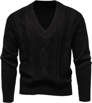 Mens V Neck Pullover Sweater Casual Knit Pullover Fall Winter Sweaters Lightweight Long Sleeve Sweater