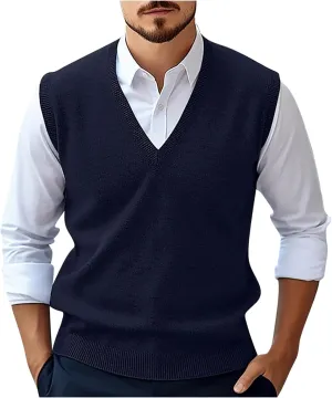 Men's V Neck Sweater Vest Knitted Pullover Sleeveless Knit Soft Casual Loose Vest Fashion 2025 Fall Spring