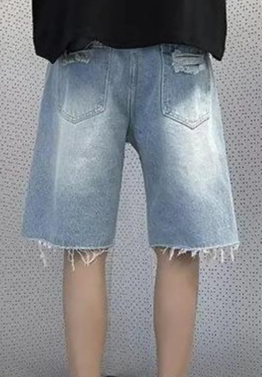 Men's Washed Stretch Short Pants with Pockets Classic Streetwear Cotton Denim Shorts Ripped Distressed Jean Shorts