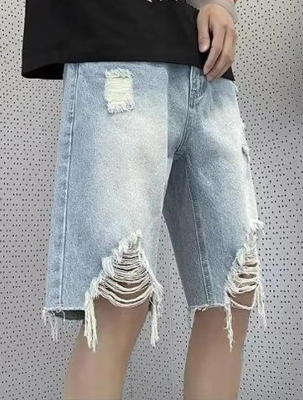 Men's Washed Stretch Short Pants with Pockets Classic Streetwear Cotton Denim Shorts Ripped Distressed Jean Shorts