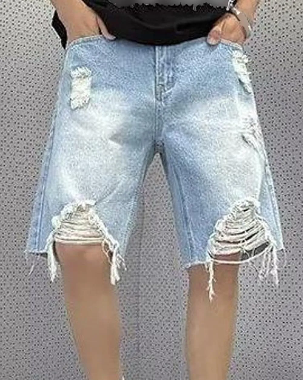 Men's Washed Stretch Short Pants with Pockets Classic Streetwear Cotton Denim Shorts Ripped Distressed Jean Shorts