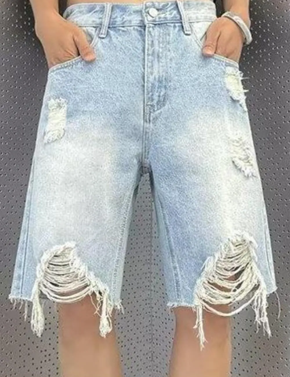 Men's Washed Stretch Short Pants with Pockets Classic Streetwear Cotton Denim Shorts Ripped Distressed Jean Shorts