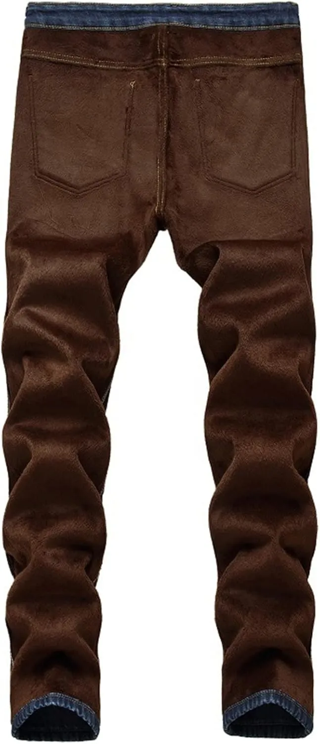 Men's Winter Fleece Lined Jeans Thicken Warm Stretch Denim Pants Regular Fit Classic Straight Leg Jean Trousers