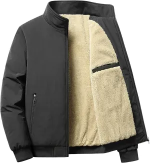 Mens Winter Fleece Lined Stand Collar Jacket Diamond Quilted Thermal Padded Full Zipper Bomber Jacket Coat