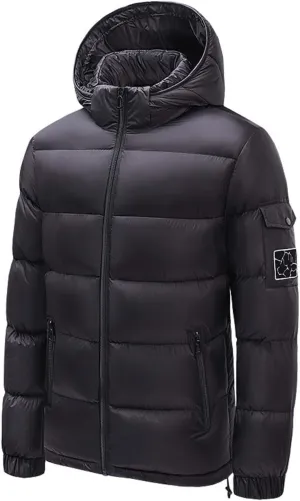 Men's Winter Hooded Jacket Quilted Puffer Jackets Zip Up Long Sleeve Color Block Coats Winter Thick Warm Outerwear