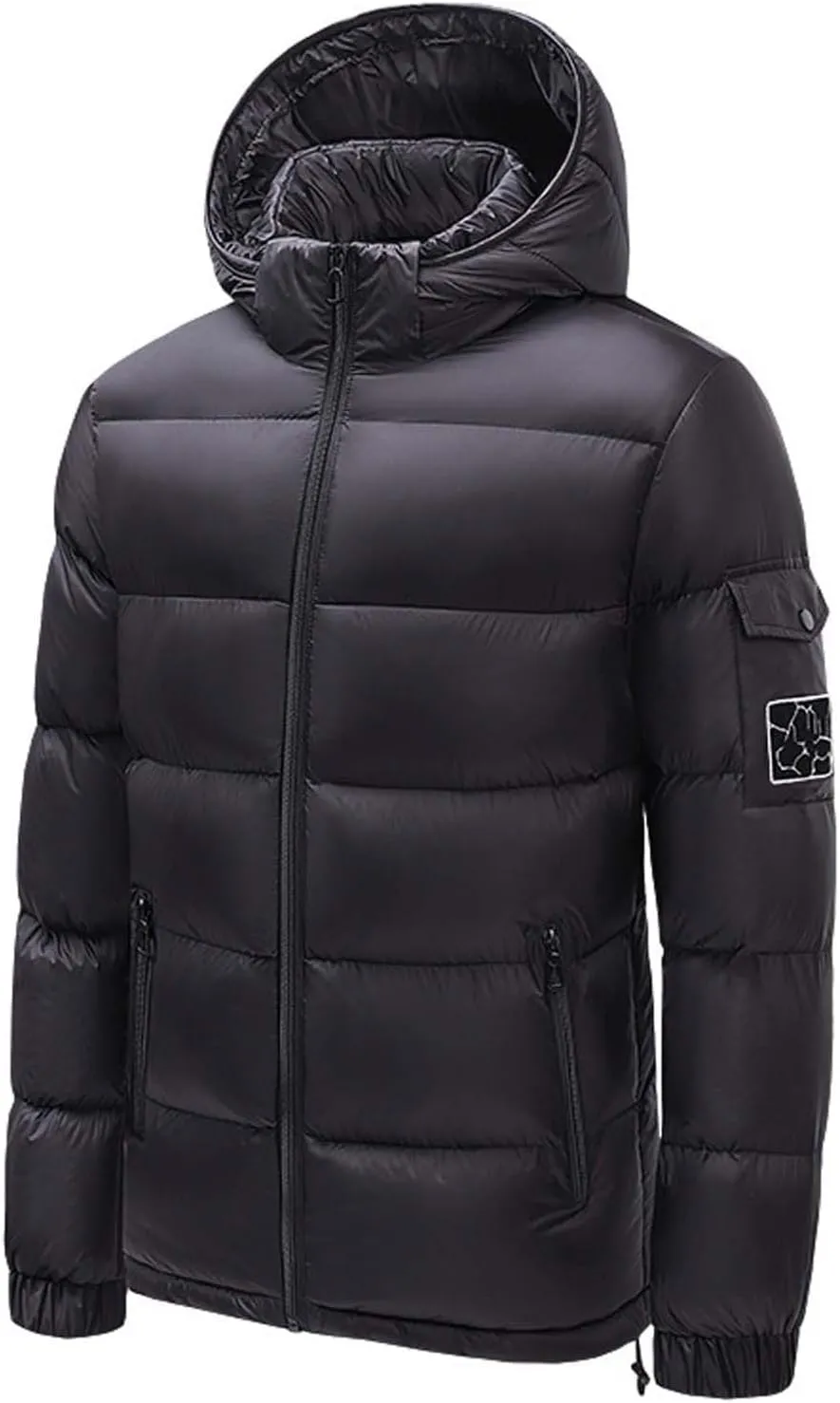 Men's Winter Hooded Jacket Quilted Puffer Jackets Zip Up Long Sleeve Color Block Coats Winter Thick Warm Outerwear