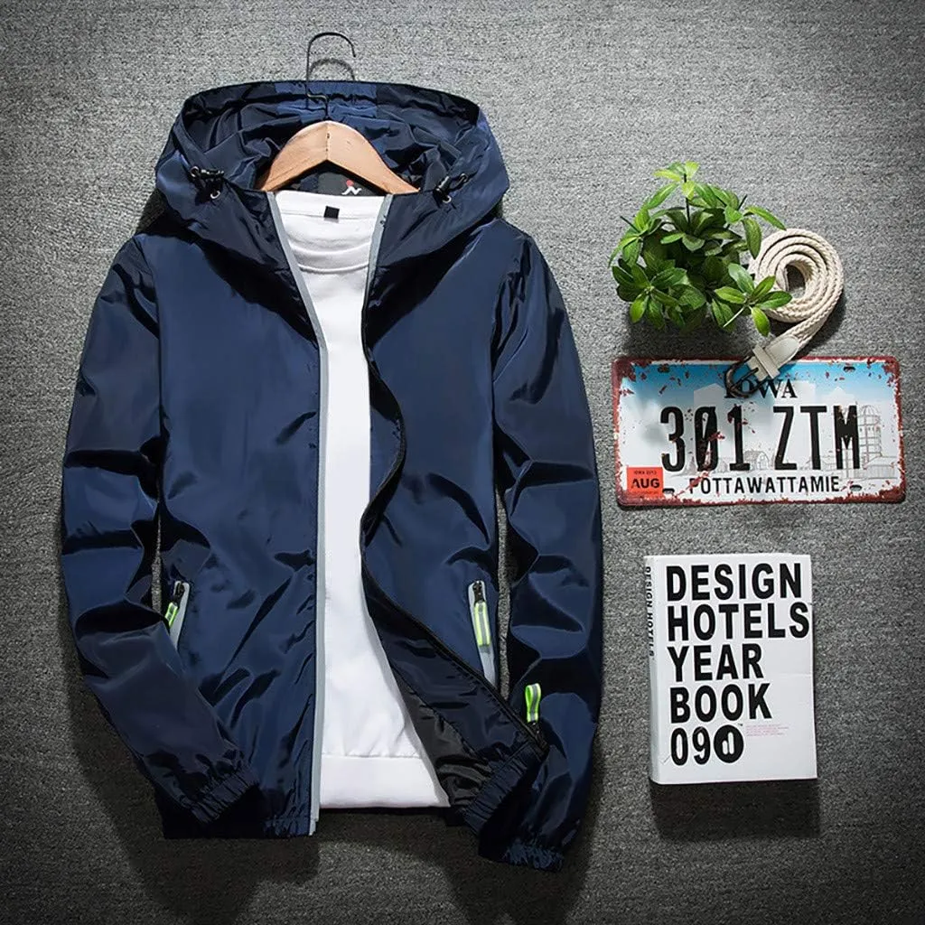 Mens Winter Jacket Mens Casual Jacket Casual Size Hoodie Reflective Zipper Outdoor Sport Coat